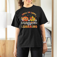 Autumn Teacher T Shirt For Women Retro Fall In Love With Learning Thanksgiving Pumpkin - Wonder Print Shop