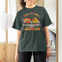 Autumn Teacher T Shirt For Women Retro Fall In Love With Learning Thanksgiving Pumpkin - Wonder Print Shop