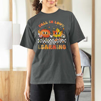 Autumn Teacher T Shirt For Women Retro Fall In Love With Learning Thanksgiving Pumpkin - Wonder Print Shop