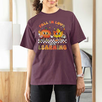 Autumn Teacher T Shirt For Women Retro Fall In Love With Learning Thanksgiving Pumpkin - Wonder Print Shop
