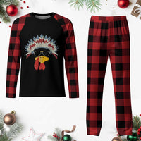 Funny Turkey Face Plaid Pajama Set Thanksgiving Family Group Native American Costumes - Wonder Print Shop