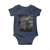 Funny Graphic Capybara Selfie with UFOs Weird Baby Onesie
