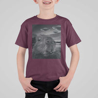 Funny Graphic Capybara Selfie with UFOs Weird T Shirt For Kid - Wonder Print Shop