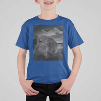 Funny Graphic Capybara Selfie with UFOs Weird T Shirt For Kid - Wonder Print Shop