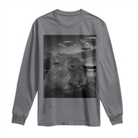 Funny Graphic Capybara Selfie with UFOs Weird Long Sleeve Shirt