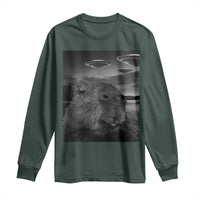 Funny Graphic Capybara Selfie with UFOs Weird Long Sleeve Shirt