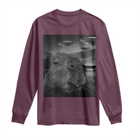 Funny Graphic Capybara Selfie with UFOs Weird Long Sleeve Shirt