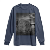 Funny Graphic Capybara Selfie with UFOs Weird Long Sleeve Shirt