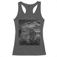 Funny Graphic Capybara Selfie with UFOs Weird Racerback Tank Top