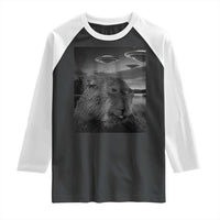 Funny Graphic Capybara Selfie with UFOs Weird Raglan Shirt