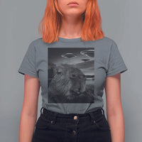 Funny Graphic Capybara Selfie with UFOs Weird T Shirt For Women - Wonder Print Shop