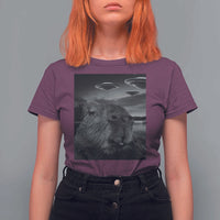 Funny Graphic Capybara Selfie with UFOs Weird T Shirt For Women - Wonder Print Shop