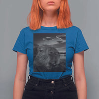 Funny Graphic Capybara Selfie with UFOs Weird T Shirt For Women - Wonder Print Shop