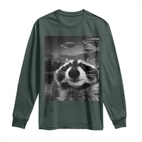 Funny Graphic Racoon Selfie with UFOs Weird Long Sleeve Shirt