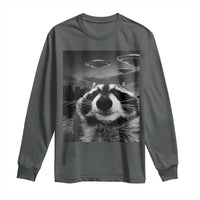 Funny Graphic Racoon Selfie with UFOs Weird Long Sleeve Shirt