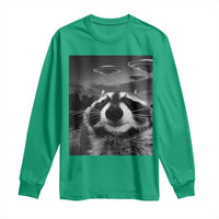 Funny Graphic Racoon Selfie with UFOs Weird Long Sleeve Shirt