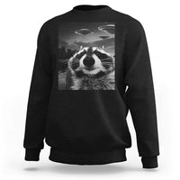 Funny Graphic Racoon Selfie with UFOs Weird Sweatshirt - Wonder Print Shop