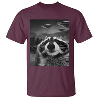 Funny Graphic Racoon Selfie with UFOs Weird T Shirt - Wonder Print Shop