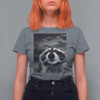 Funny Graphic Racoon Selfie with UFOs Weird T Shirt For Women - Wonder Print Shop