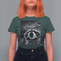 Funny Graphic Racoon Selfie with UFOs Weird T Shirt For Women - Wonder Print Shop