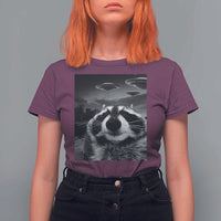 Funny Graphic Racoon Selfie with UFOs Weird T Shirt For Women - Wonder Print Shop