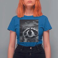Funny Graphic Racoon Selfie with UFOs Weird T Shirt For Women - Wonder Print Shop