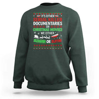 Crime Documentaries Ugly Christmas Sweatshirt Funny Horror Xmas Slaying Or Sleighing - Wonder Print Shop