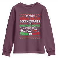 Crime Documentaries Ugly Christmas Youth Sweatshirt Funny Horror Xmas Slaying Or Sleighing - Wonder Print Shop