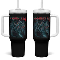 Feminism Dragon Tumbler With Handle Retro Vintage Gothic Fantasy Castle Feminist Empowerment - Wonder Print Shop