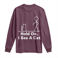 Hold On I See A Cat Long Sleeve Shirt Funny Cat Person Stick Figure Graphic - Wonder Print Shop
