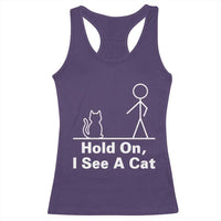 Hold On I See A Cat Racerback Tank Top Funny Cat Person Stick Figure Graphic - Wonder Print Shop
