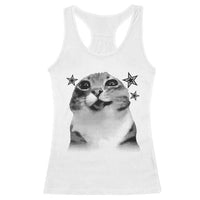Funny Y2k Cat Meme Racerback Tank Top Vintage Retro Silly Cats Cats lover Gift - Wonder Print Shop