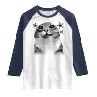 Funny Y2k Cat Meme Raglan Shirt Vintage Retro Silly Cats Cats lover Gift - Wonder Print Shop