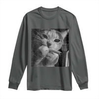 Smoking Cat Y2K Long Sleeve Shirt Vintage Grunge Cat Edgy Retro 90s Streetwear - Wonder Print Shop
