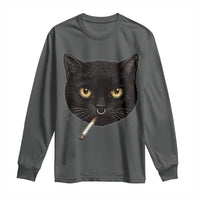 Smoking Cat Y2K Long Sleeve Shirt Vintage Black Cat Edgy Retro 90s Grunge - Wonder Print Shop