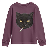 Smoking Cat Y2K Youth Sweatshirt Vintage Black Cat Edgy Retro 90s Grunge - Wonder Print Shop