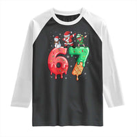 67 Six Seven Christmas Raglan Shirt Funny Dabbing Santa Elf Friends 6 7 Meme Gen Alpha Slang - Wonder Print Shop