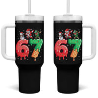 67 Six Seven Christmas Tumbler With Handle Funny Dabbing Santa Elf Friends 6 7 Meme Gen Alpha Slang - Wonder Print Shop