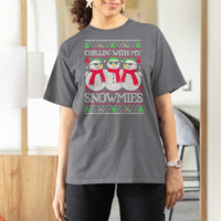 Chillin With My Snowmies T Shirt For Women Funny Snowman Christmas Kids Boys Ugly Xmas - Wonder Print Shop