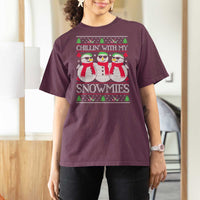 Chillin With My Snowmies T Shirt For Women Funny Snowman Christmas Kids Boys Ugly Xmas - Wonder Print Shop