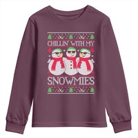Chillin With My Snowmies Youth Sweatshirt Funny Snowman Christmas Kids Boys Ugly Xmas - Wonder Print Shop