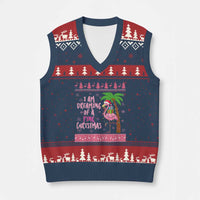 I Am Dreaming Of A Pink Xmas V-Neck Knit Sweater Vest Family Trip Santa Flamingo Palm Tree Ugly Xmas - Wonder Print Shop