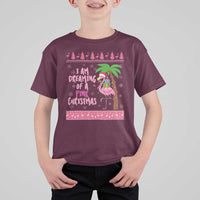 I Am Dreaming Of A Pink Christmas T Shirt For Kid Family Trip Santa Flamingo Palm Tree Ugly Xmas - Wonder Print Shop