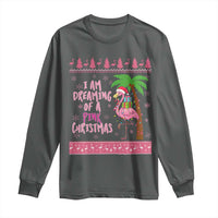 I Am Dreaming Of A Pink Christmas Long Sleeve Shirt Family Trip Santa Flamingo Palm Tree Ugly Xmas - Wonder Print Shop