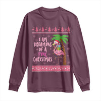 I Am Dreaming Of A Pink Christmas Long Sleeve Shirt Family Trip Santa Flamingo Palm Tree Ugly Xmas - Wonder Print Shop