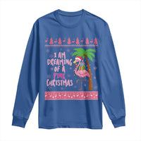I Am Dreaming Of A Pink Christmas Long Sleeve Shirt Family Trip Santa Flamingo Palm Tree Ugly Xmas - Wonder Print Shop