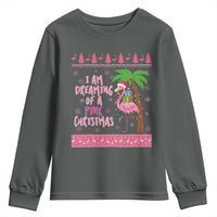 I Am Dreaming Of A Pink Christmas Youth Sweatshirt Family Trip Santa Flamingo Palm Tree Ugly Xmas - Wonder Print Shop