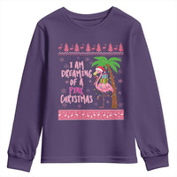 I Am Dreaming Of A Pink Christmas Youth Sweatshirt Family Trip Santa Flamingo Palm Tree Ugly Xmas - Wonder Print Shop