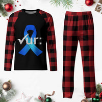 Colon Cancer Awareness Plaid Pajama Set Blue Ribbon Colonoscopy Colorectal