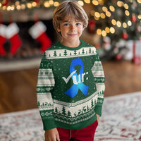 Colon Cancer Awareness Ugly Christmas Sweater Blue Ribbon Colonoscopy Colorectal